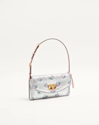 Geantă mică de umăr Valentino Garavani DeVain din țesătură jacquard florală lurex