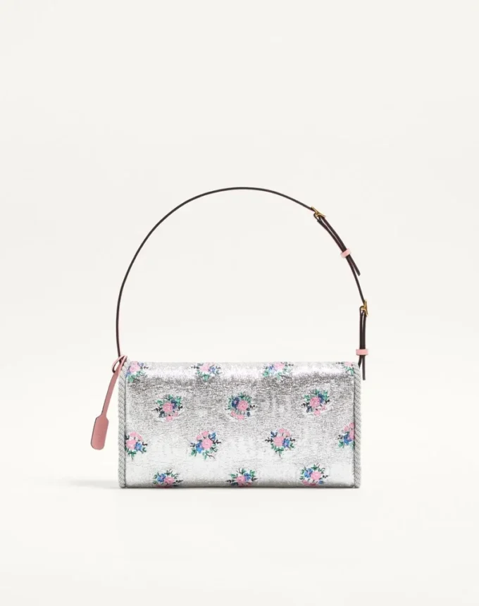 Geantă mică de umăr Valentino Garavani DeVain din țesătură jacquard florală lurex Geantă mică de umăr Valentino Garavani DeVain din țesătură jacquard florală lurex
