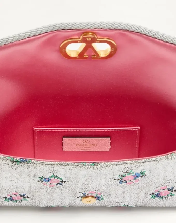 Geantă mică de umăr Valentino Garavani DeVain din țesătură jacquard florală lurex Geantă mică de umăr Valentino Garavani DeVain din țesătură jacquard florală lurex