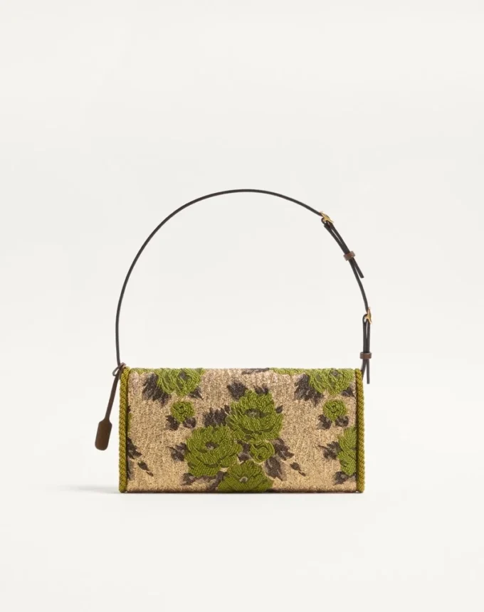 Geantă mică de umăr Valentino Garavani DeVain din țesătură jacquard lurex