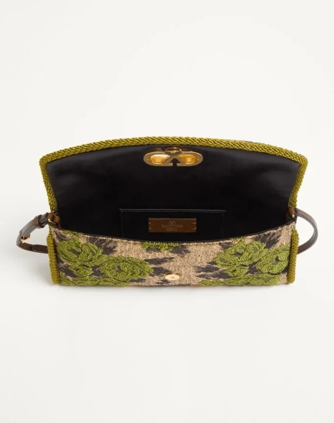 Geantă mică de umăr Valentino Garavani DeVain din țesătură jacquard lurex