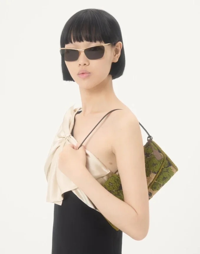 Geantă mică de umăr Valentino Garavani DeVain din țesătură jacquard lurex