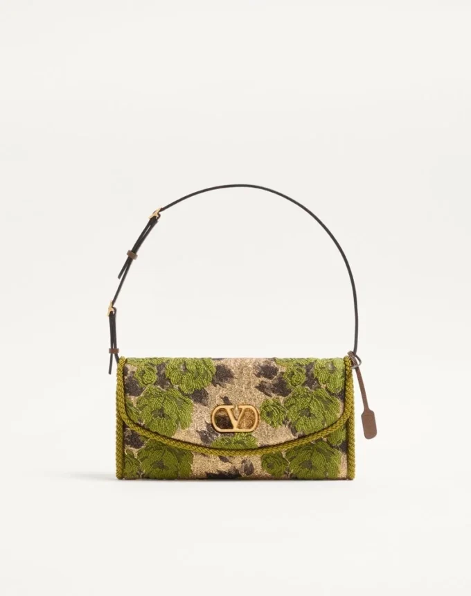 Geantă mică de umăr Valentino Garavani DeVain din țesătură jacquard lurex