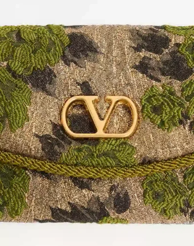 Geantă mică de umăr Valentino Garavani DeVain din țesătură jacquard lurex