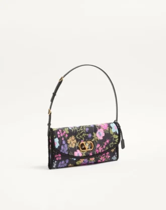 Geantă mică de umăr Valentino Garavani DeVain din țesătură moiré cu imprimeu floral