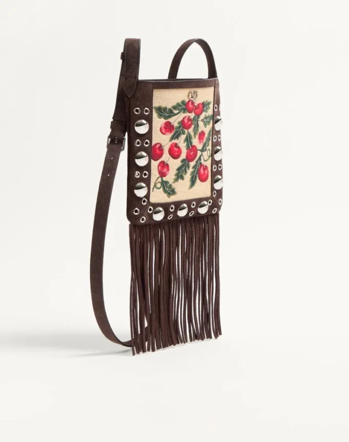 Geantă mică de umăr Valentino Garavani Nellcôte din rafie jacquard cu model Cherryfic Geantă mică de umăr Valentino Garavani Nellcôte din rafie jacquard cu model Cherryfic