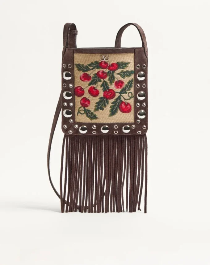 Geantă mică de umăr Valentino Garavani Nellcôte din rafie jacquard cu model Cherryfic Geantă mică de umăr Valentino Garavani Nellcôte din rafie jacquard cu model Cherryfic