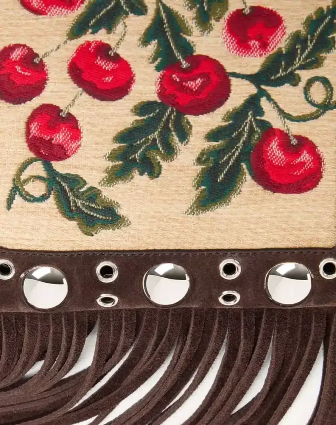 Geantă mică de umăr Valentino Garavani Nellcôte din rafie jacquard cu model Cherryfic Geantă mică de umăr Valentino Garavani Nellcôte din rafie jacquard cu model Cherryfic