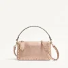 Geantă mică de umăr Valentino Garavani Rockstud din piele de vițel granulată laminată Geantă mică de umăr Valentino Garavani Rockstud din piele de vițel granulată laminată