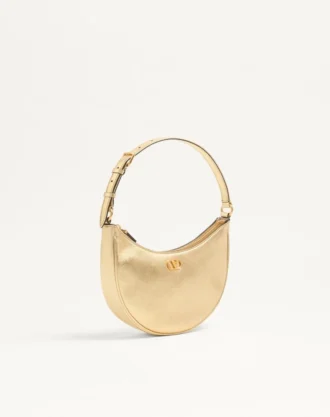 Geantă mini hobo Vlogo Signature din piele de vițel laminată cu textură granulată