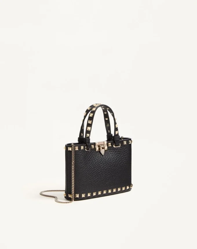 Geantă mini Rockstud din piele de vițel granată Geantă mini Rockstud din piele de vițel granată