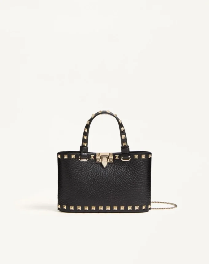 Geantă mini Rockstud din piele de vițel granată Geantă mini Rockstud din piele de vițel granată