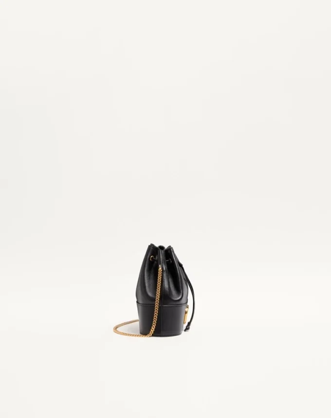 Geantă mini tip sac din piele nappa cu lanț cu logo Geantă mini tip sac din piele nappa cu lanț cu logo