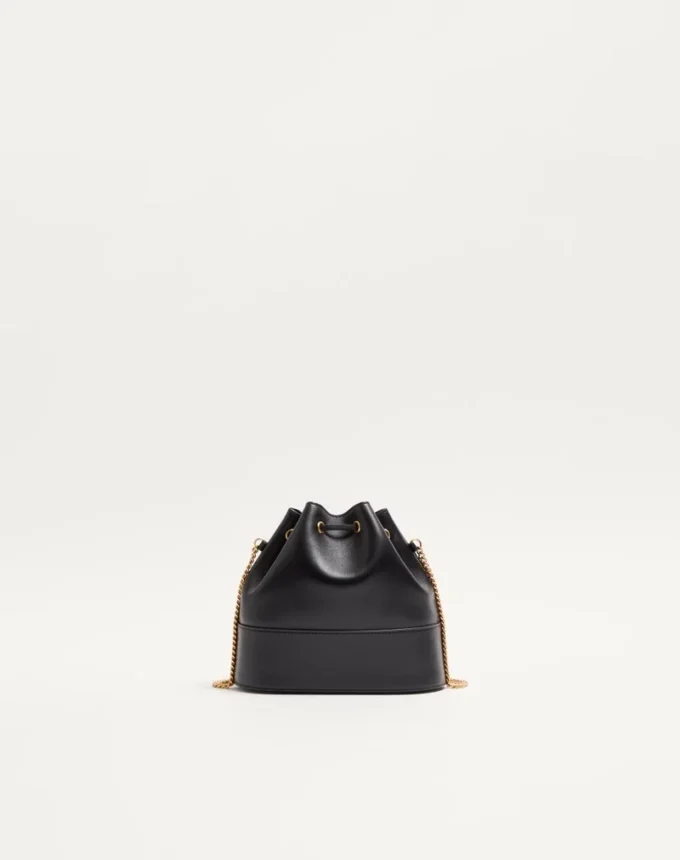 Geantă mini tip sac din piele nappa cu lanț cu logo Geantă mini tip sac din piele nappa cu lanț cu logo