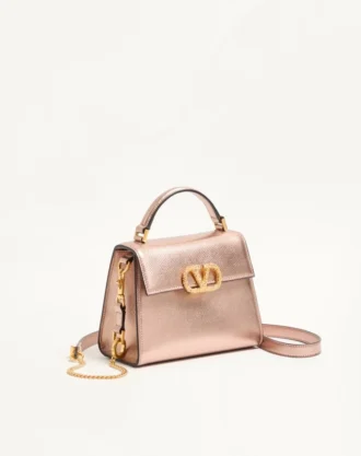 Geantă mini Valentino Garavani Vsling din piele de vițel laminată cu logo bijuterie