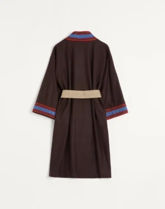 Halat din flanelă de lână cu centură jacquard