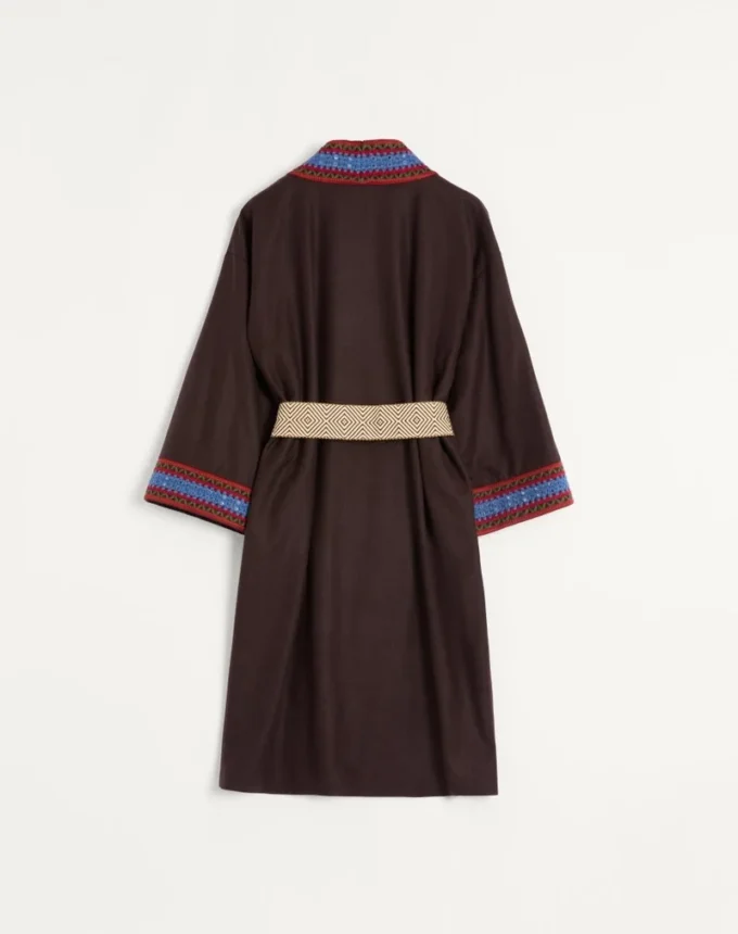 Halat din flanelă de lână cu centură jacquard Halat din flanelă de lână cu centură jacquard
