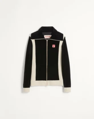 Hanorac cu guler înalt din chenilă Chez Valentino, cu fermoar și patch