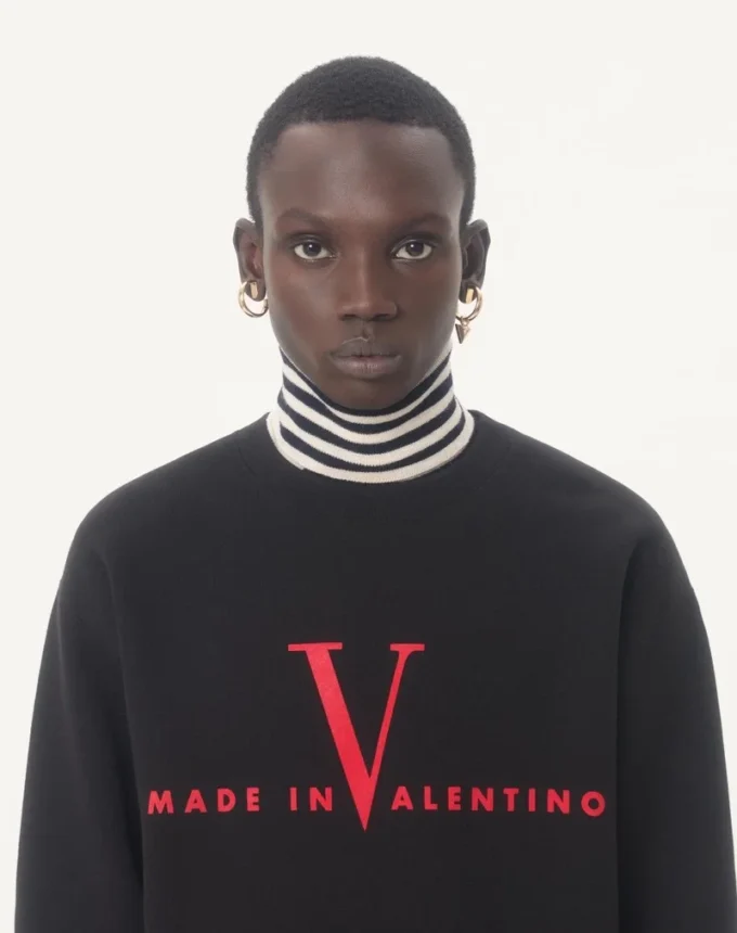 Hanorac din bumbac cu guler rotund și imprimeu Made In Valentino Hanorac din bumbac cu guler rotund și imprimeu Made In Valentino