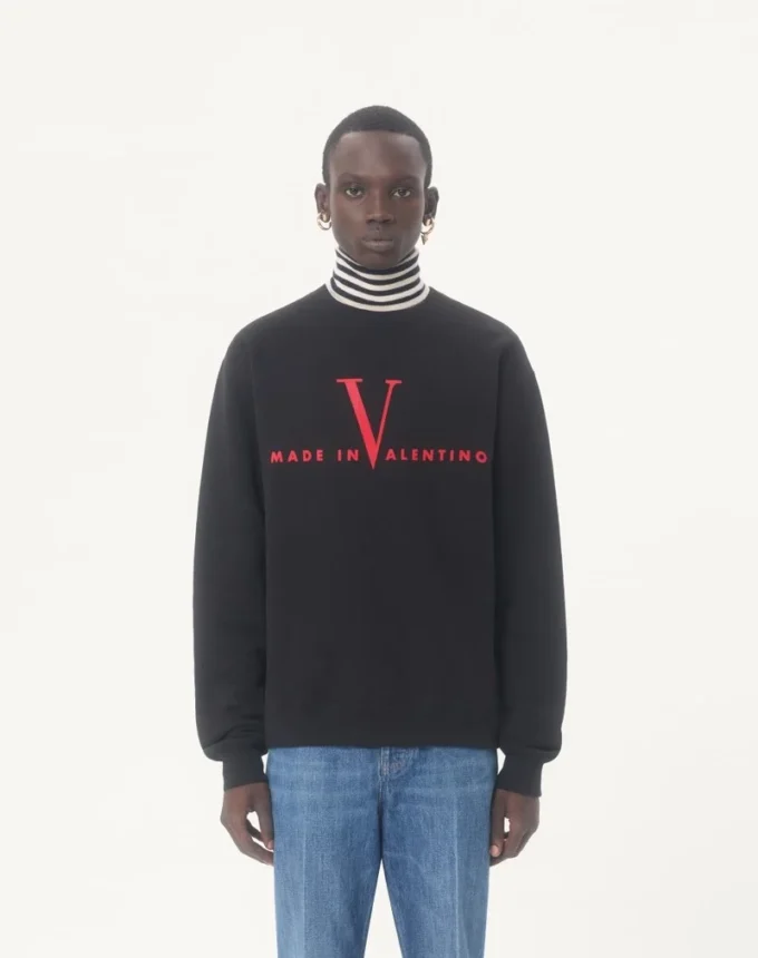 Hanorac din bumbac cu guler rotund și imprimeu Made In Valentino Hanorac din bumbac cu guler rotund și imprimeu Made In Valentino