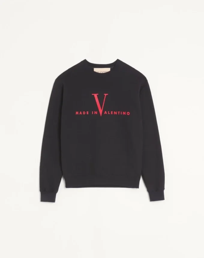 Hanorac din bumbac cu guler rotund și imprimeu Made In Valentino Hanorac din bumbac cu guler rotund și imprimeu Made In Valentino