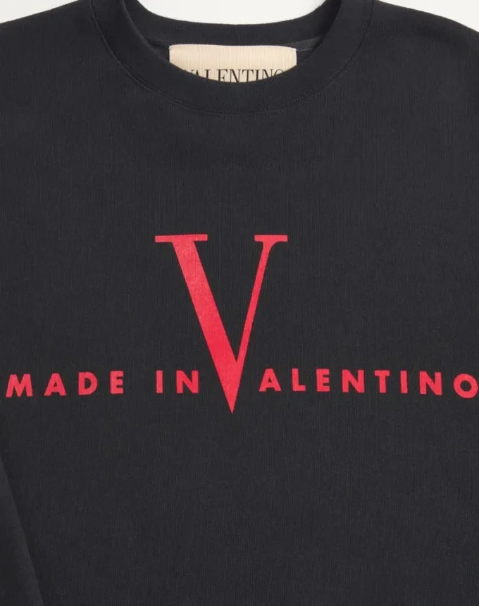 Hanorac din bumbac cu guler rotund și imprimeu Made In Valentino Hanorac din bumbac cu guler rotund și imprimeu Made In Valentino