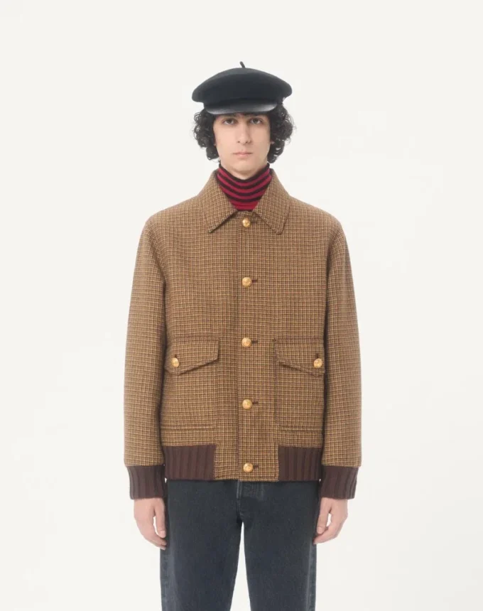 Jacheta bomber din lână Valentino cu model houndstooth Jacheta bomber din lână Valentino cu model houndstooth