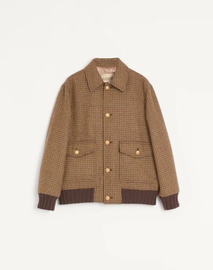Jacheta bomber din lână Valentino cu model houndstooth Jacheta bomber din lână Valentino cu model houndstooth