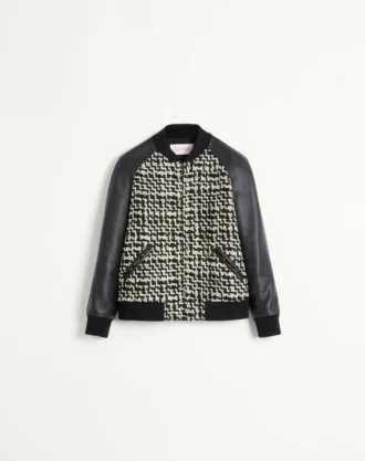 Jacheta bomber din tweed de lână cu patch Chez Valentino
