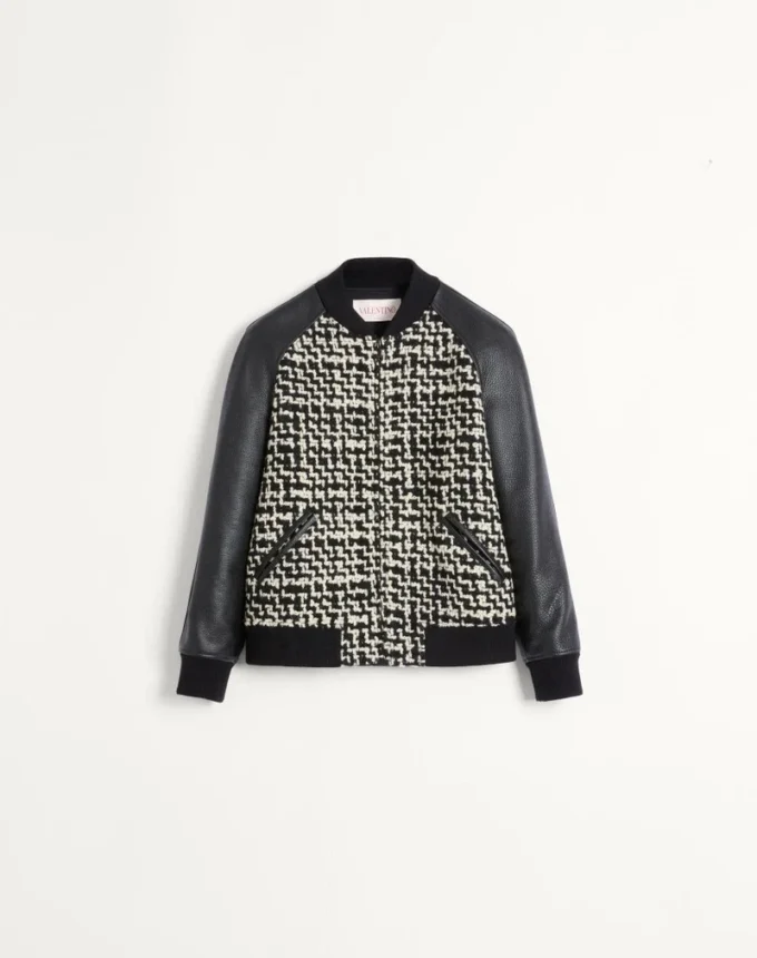Jacheta bomber din tweed de lână cu patch Chez Valentino Jacheta bomber din tweed de lână cu patch Chez Valentino