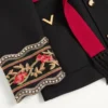 Jacheta brodată Valentino cu centură din gabardină de lână cu VGold