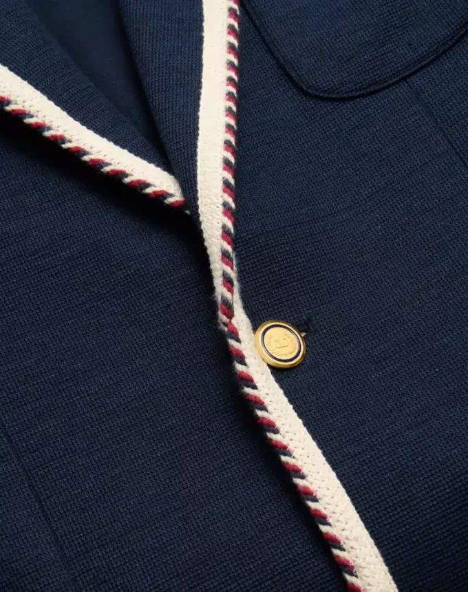 Jacheta din bumbac jersey cu un singur rând de nasturi și bordură torchon