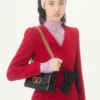 Jacheta din crep de lână cu fundă contrastantă Jacheta din crep de lână cu fundă contrastantă