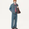 Jacheta din denim cu broderie cu mărgele și margini imprimate Jacheta din denim cu broderie cu mărgele și margini imprimate