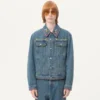 Jacheta din denim cu broderie cu mărgele și margini imprimate Jacheta din denim cu broderie cu mărgele și margini imprimate
