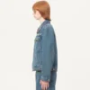 Jacheta din denim cu broderie cu mărgele și margini imprimate Jacheta din denim cu broderie cu mărgele și margini imprimate