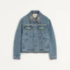 Jacheta din denim cu broderie cu mărgele și margini imprimate Jacheta din denim cu broderie cu mărgele și margini imprimate