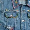 Jacheta din denim cu broderie cu mărgele și margini imprimate Jacheta din denim cu broderie cu mărgele și margini imprimate