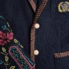 Jacheta din in cu un singur rând de nasturi, broderie cu mărgele și patch-uri