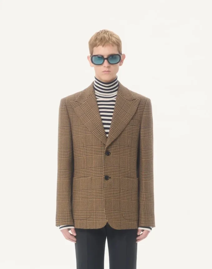 Jacheta din lână cu un singur rând de nasturi și model Glen Plaid de la Valentino Jacheta din lână cu un singur rând de nasturi și model Glen Plaid de la Valentino