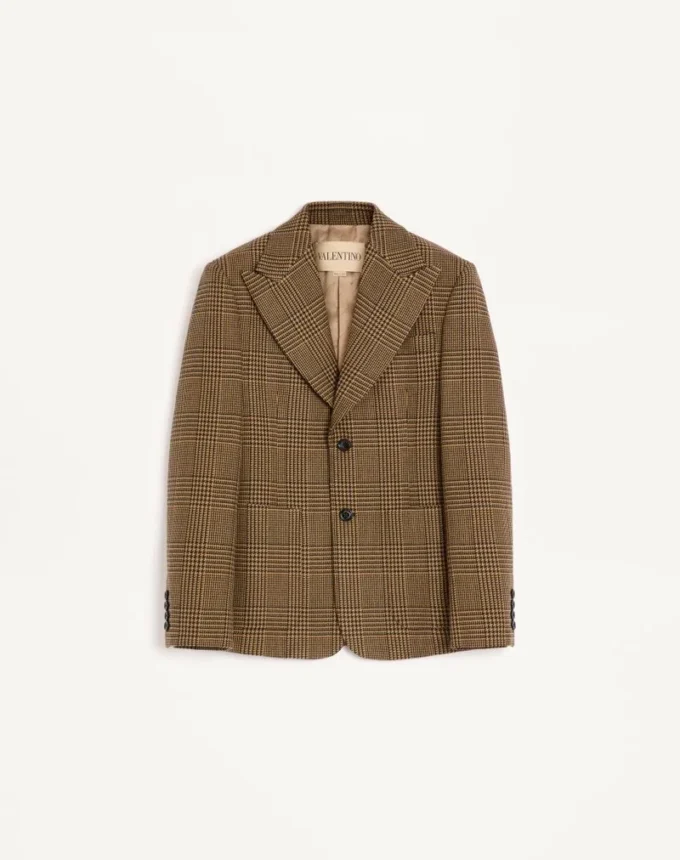 Jacheta din lână cu un singur rând de nasturi și model Glen Plaid de la Valentino Jacheta din lână cu un singur rând de nasturi și model Glen Plaid de la Valentino