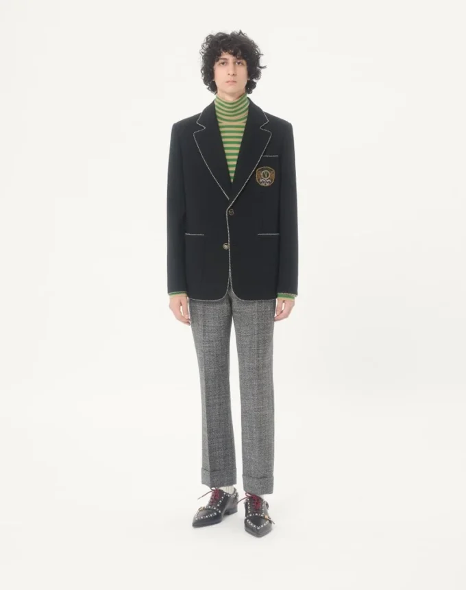 Jacheta din lână cu un singur rând de nasturi și patch Valentino