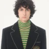 Jacheta din lână cu un singur rând de nasturi și patch Valentino