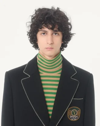 Jacheta din lână cu un singur rând de nasturi și patch Valentino