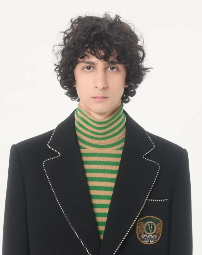Jacheta din lână cu un singur rând de nasturi și patch Valentino
