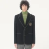 Jacheta din lână cu un singur rând de nasturi și patch Valentino