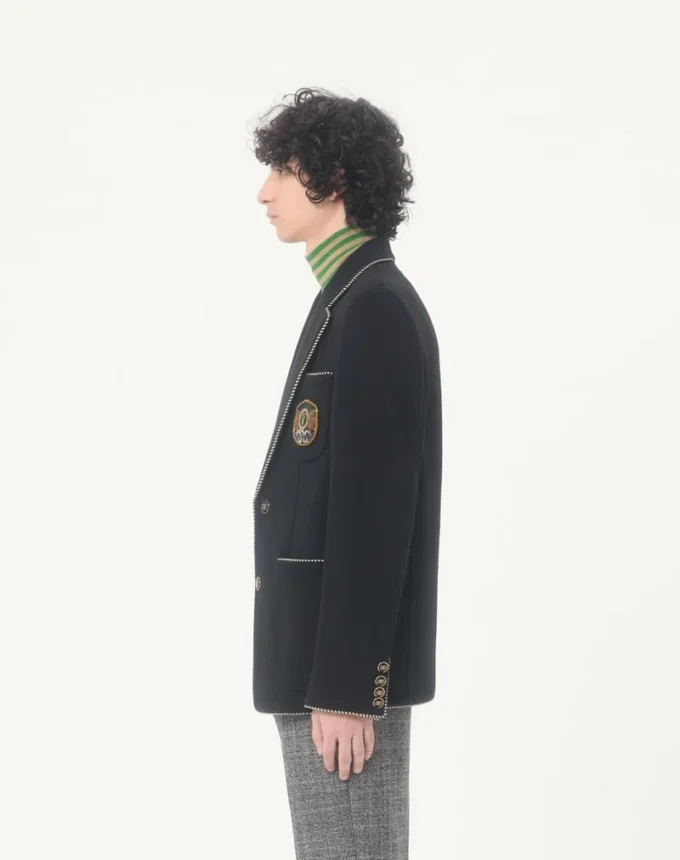 Jacheta din lână cu un singur rând de nasturi și patch Valentino
