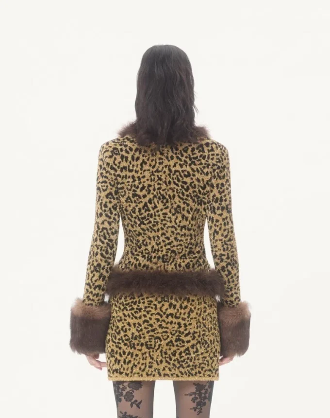 Jacheta din tricot jacquard cu imprimeu animalier și lurex Jacheta din tricot jacquard cu imprimeu animalier și lurex