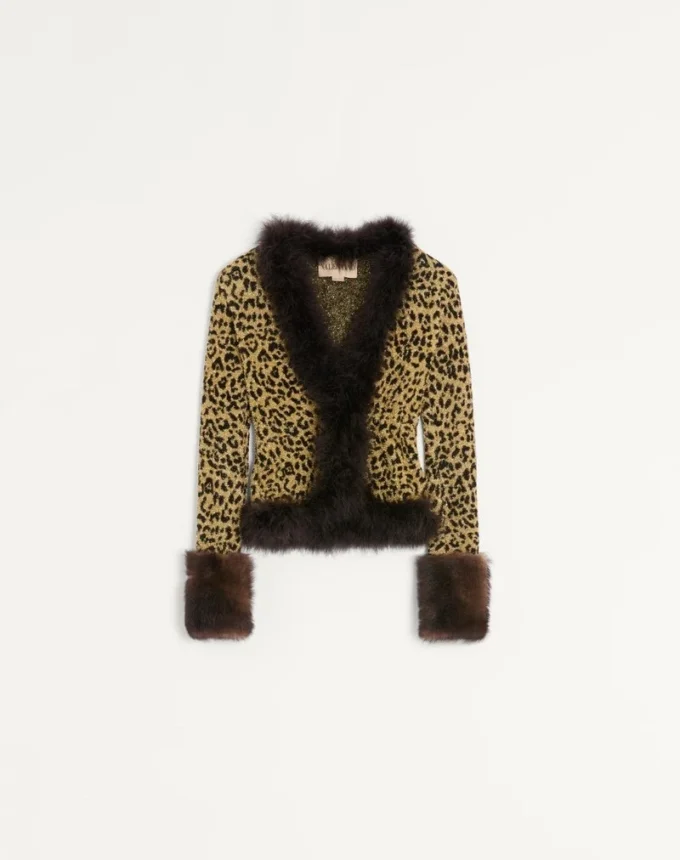 Jacheta din tricot jacquard cu imprimeu animalier și lurex Jacheta din tricot jacquard cu imprimeu animalier și lurex