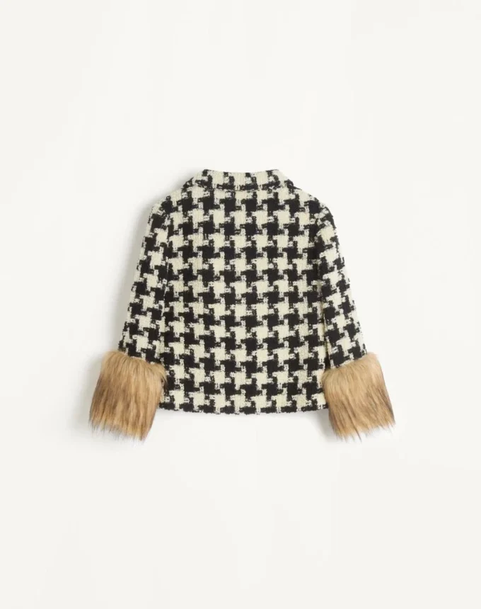 Jacheta din tweed cu model macro Pied De Poule